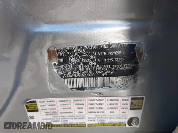 ✅ 2016 Toyota RAV4 XLE • VIN: 2T3WFREV3GW238688 • Лот: 43479172. Опубликован ранее на IAAI с пробегом 146 512 миль. Бесплатный доступ к архиву аукционных продаж из США и подробный отчёт об истории автомобиля на DreamBid. Изображение 9.