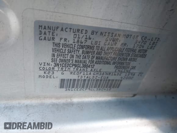 ✅ 2016 Nissan Note SV • VIN: 3N1CE2CP9GL380412 • Lot: 43897396. Listed on IAAI with 156,342 mi. Free auction sales archive from the USA and detailed vehicle history report at DreamBid. Image 9.