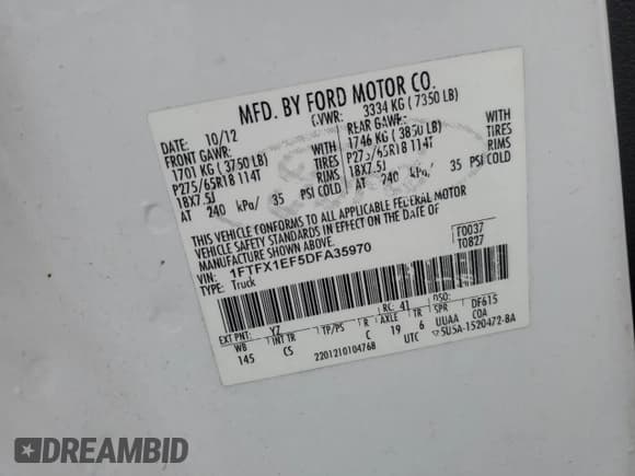 ✅ 2013 Ford F-150 XL • VIN: 1FTFX1EF5DFA35970 • Лот: 59741055. Опубликован ранее на Copart с пробегом 90 651 миль. Бесплатный доступ к архиву аукционных продаж из США и подробный отчёт об истории автомобиля на DreamBid. Изображение 12.