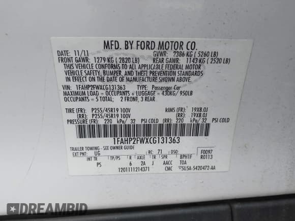 ✅ 2012 Ford Taurus Limited • VIN: 1FAHP2FWXCG131363 • Lot: 43856497. Wystawiony na IAAI z przebiegiem 171 332 mil. Bezpłatny archiwum sprzedaży aukcyjnych z USA i szczegółowy raport historii pojazdu na DreamBid. Zdjęcie 9.