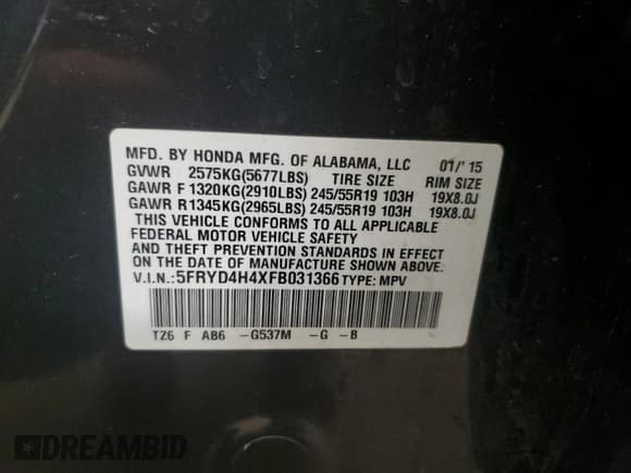 ✅ 2015 Acura MDX Technology • VIN: 5FRYD4H4XFB031366 • Lot: 59013625. Listed on Copart with 188,073 mi. Free auction sales archive from the USA and detailed vehicle history report at DreamBid. Image 13.