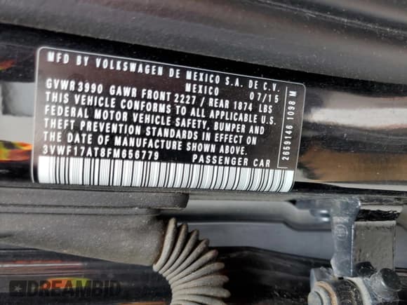 ✅ 2015 Volkswagen Beetle Fleet Edition • VIN: 3VWF17AT8FM656779 • Lot: 60291145. Listed on Copart with 42,850 mi. Free auction sales archive from the USA and detailed vehicle history report at DreamBid. Image 12.