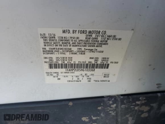 ✅ 2017 Ford Police Interceptor • VIN: 1FAHP2L85HG103368 • Lot: 69772215. Wystawiony na Copart z przebiegiem 103 726 mil. Bezpłatny archiwum sprzedaży aukcyjnych z USA i szczegółowy raport historii pojazdu na DreamBid. Zdjęcie 12.