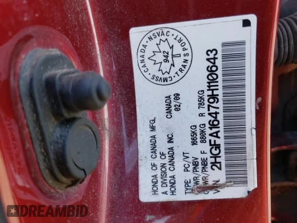 ✅ 2009 Honda Civic DX-G • VIN: 2HGFA16479H110643 • Лот: 93354255. Опубликован ранее на Copart с пробегом 167 652 миль. Бесплатный доступ к архиву аукционных продаж из США и подробный отчёт об истории автомобиля на DreamBid. Изображение 13.