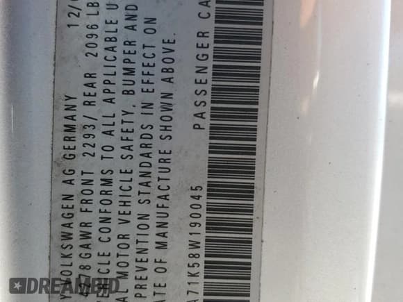 ✅ 2008 Volkswagen Rabbit S • VIN: WVWBA71K58W190045 • Lot: 58005855. Wystawiony na Copart z przebiegiem 117 119 mil. Bezpłatny archiwum sprzedaży aukcyjnych z USA i szczegółowy raport historii pojazdu na DreamBid. Zdjęcie 12.