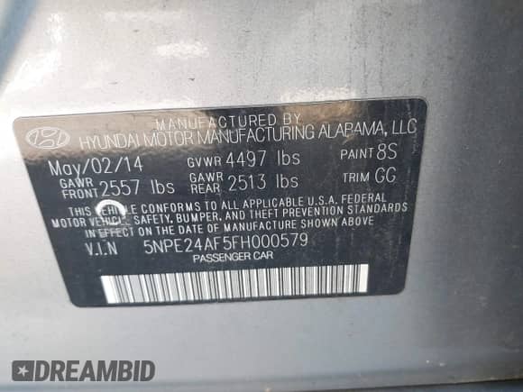 2015 Hyundai Sonata SE с VIN 5NPE24AF5FH000579, выставлен на аукционе IAAI как лот 43589433 с пробегом 94 732 миль миль и . История ставок и продаж доступна на DreamBid. Изображение 9.