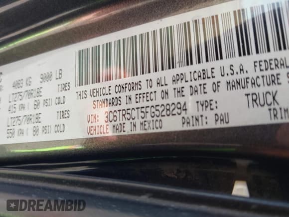 ✅ 2015 Ram 2500 Tradesman • VIN: 3C6TR5CT5FG528294 • Lot: 42374966. Listed on IAAI with Not provided. Free auction sales archive from the USA and detailed vehicle history report at DreamBid. Image 9.