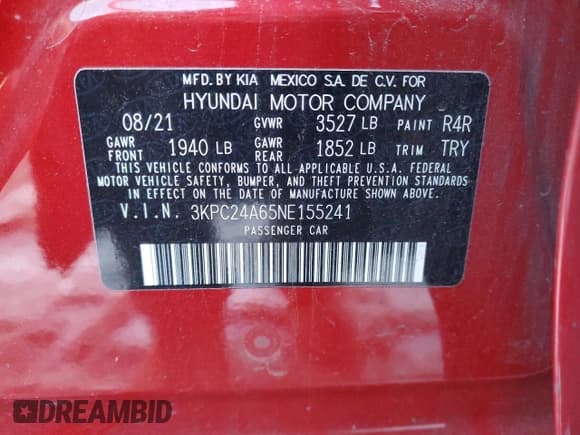 ✅ 2022 Hyundai Accent SE • VIN: 3KPC24A65NE155241 • Лот: 41605545. Опубликован ранее на Copart с пробегом 121 291 миль. Бесплатный доступ к архиву аукционных продаж из США и подробный отчёт об истории автомобиля на DreamBid. Изображение 13.