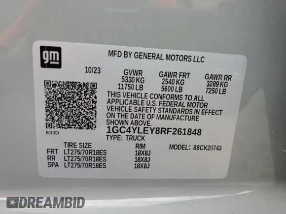 ✅ 2024 Chevrolet Silverado 2500HD Work Truck • VIN: 1GC4YLEY8RF261848 • Лот: 66799525. Опубликован ранее на Copart с пробегом 35 665 миль. Бесплатный доступ к архиву аукционных продаж из США и подробный отчёт об истории автомобиля на DreamBid. Изображение 12.