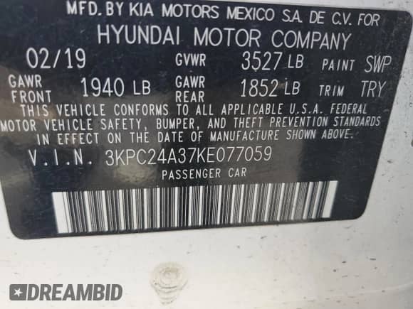 2019 Hyundai Accent SE z VIN 3KPC24A37KE077059, wystawiony jako Copart lot #59223094 z przebiegiem 78 186 mil mil oraz Szkoda całkowita • Salvage title. Historia ofert i sprzedaży dostępna na DreamBid. Obrazek 12.