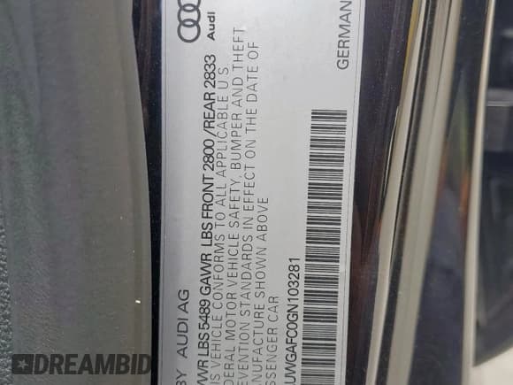 ✅ 2016 Audi A7 Premium Plus • VIN: WAUWGAFC0GN103281 • Lot: 85720505. Listed on Copart with 69,348 mi. Free auction sales archive from the USA and detailed vehicle history report at DreamBid. Image 12.