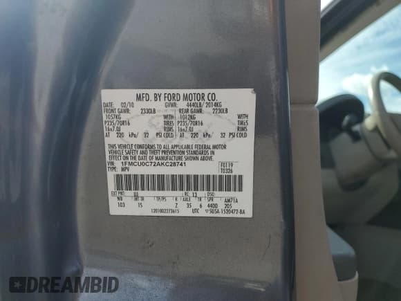 ✅ 2010 Ford Escape XLS • VIN: 1FMCU0C72AKC28741 • Lot: 90953445. Wystawiony na Copart z przebiegiem 142 711 mil. Bezpłatny archiwum sprzedaży aukcyjnych z USA i szczegółowy raport historii pojazdu na DreamBid. Zdjęcie 13.