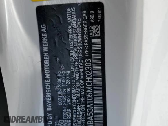 ✅ 2021 BMW 4 Series M440i • VIN: WBA53AT05MCH02303 • Lot: 59738934. Listed on Copart with Not provided. Free auction sales archive from the USA and detailed vehicle history report at DreamBid. Image 12.