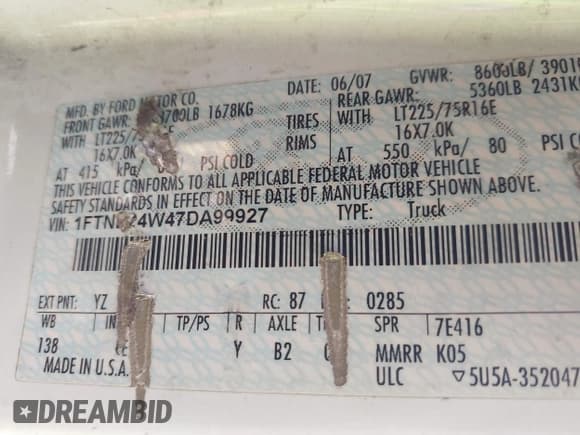 ✅ 2007 Ford Econoline Cargo Commercial • VIN: 1FTNE24W47DA99927 • Лот: 42643800. Опубликован ранее на IAAI с пробегом Не указан. Бесплатный доступ к архиву аукционных продаж из США и подробный отчёт об истории автомобиля на DreamBid. Изображение 9.