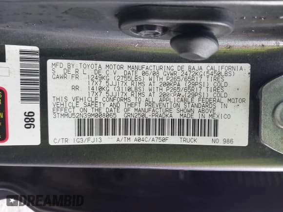 ✅ 2009 Toyota Tacoma • VIN: 3TMMU52N39M008065 • Lot: 43763797. Listed on IAAI with 229,590 mi. Free auction sales archive from the USA and detailed vehicle history report at DreamBid. Image 9.