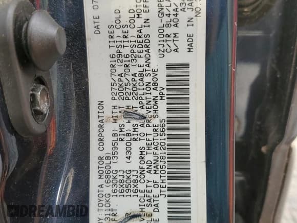 ✅ 2001 Toyota Land Cruiser • VIN: JTEHT05J812015665 • Lot: 80098984. Listed on Copart with 219,107 mi. Free auction sales archive from the USA and detailed vehicle history report at DreamBid. Image 13.