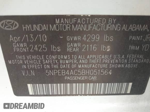 2011 Hyundai Sonata GLS с VIN 5NPEB4AC5BH051564, выставлен на аукционе IAAI как лот 43373706 с пробегом 168 201 миль миль и . История ставок и продаж доступна на DreamBid. Изображение 9.