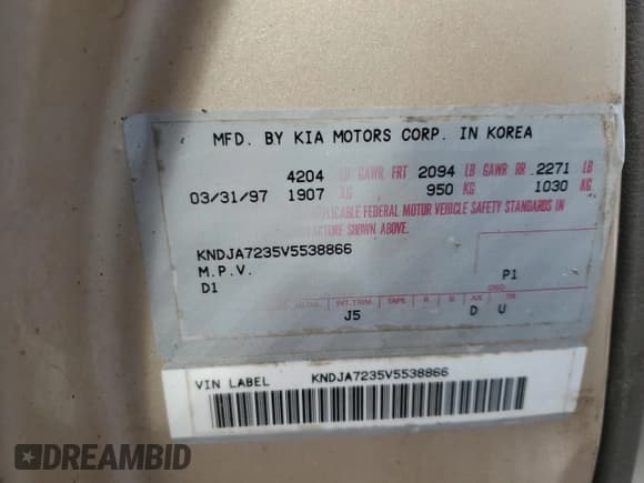 ✅ 1997 Kia Sportage • VIN: KNDJA7235V5538866 • Lot: 79728424. Wystawiony na Copart z przebiegiem 117 230 mil. Bezpłatny archiwum sprzedaży aukcyjnych z USA i szczegółowy raport historii pojazdu na DreamBid. Zdjęcie 12.