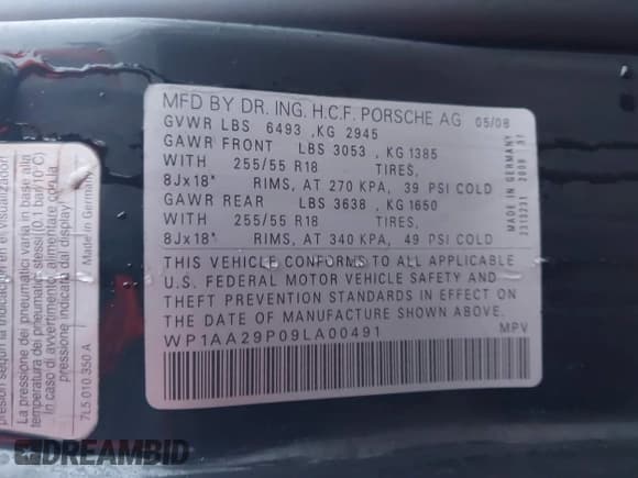✅ 2009 Porsche Cayenne • VIN: WP1AA29P09LA00491 • Lot: 43702802. Listed on IAAI with 160,159 mi. Free auction sales archive from the USA and detailed vehicle history report at DreamBid. Image 9.