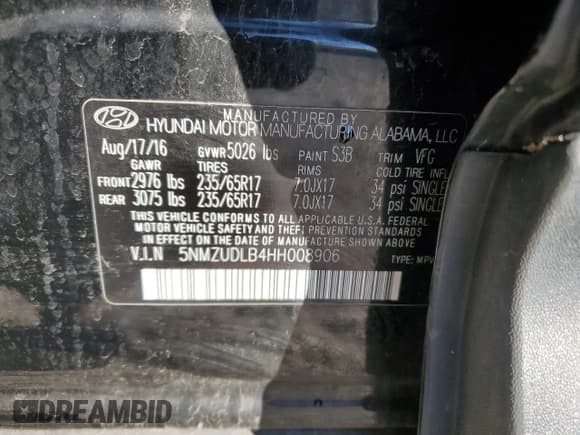 ✅ 2017 Hyundai Santa Fe 2.4L • VIN: 5NMZUDLB4HH008906 • Лот: 89645535. Опубликован ранее на Copart с пробегом 112 536 миль. Бесплатный доступ к архиву аукционных продаж из США и подробный отчёт об истории автомобиля на DreamBid. Изображение 13.