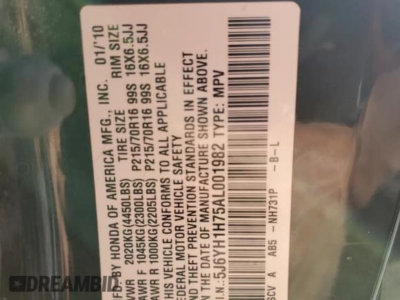 ✅ 2010 Honda Element EX • VIN: 5J6YH1H75AL001982 • Лот: 89444935. Опубликован ранее на Copart с пробегом 233 229 миль. Бесплатный доступ к архиву аукционных продаж из США и подробный отчёт об истории автомобиля на DreamBid. Изображение 13.