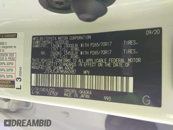 ✅ 2021 Toyota 4Runner TRD Off Road Premium • VIN: JTERU5JR7M5860987 • Lot: 41985060. Listed on IAAI with 59,135 mi. Free auction sales archive from the USA and detailed vehicle history report at DreamBid. Image 9.