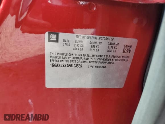 ✅ 2015 Cadillac CTS Luxury AWD • VIN: 1G6AX5SX4F0103585 • Лот: 71892785. Опубликован ранее на Copart с пробегом 59 112 миль. Бесплатный доступ к архиву аукционных продаж из США и подробный отчёт об истории автомобиля на DreamBid. Изображение 12.