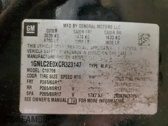 ✅ 2012 Chevrolet Tahoe Commercial • VIN: 1GNLC2E0XCR323147 • Lot: 87489195. Listed on Copart with 204,036 mi. Free auction sales archive from the USA and detailed vehicle history report at DreamBid. Image 13.