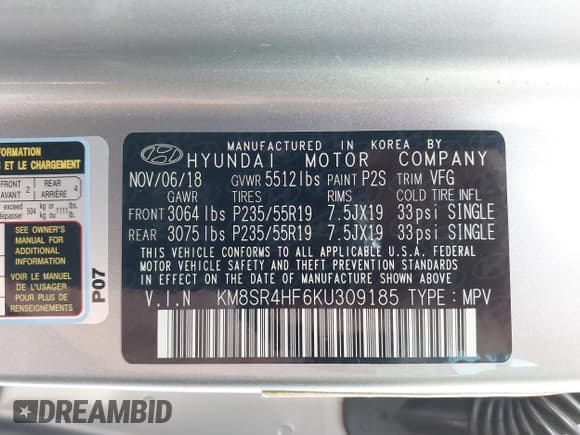 ✅ 2019 Hyundai Santa Fe Limited Ultimate • VIN: KM8SR4HF6KU309185 • Лот: 42191606. Опубликован ранее на IAAI с пробегом 40 777 миль. Бесплатный доступ к архиву аукционных продаж из США и подробный отчёт об истории автомобиля на DreamBid. Изображение 9.