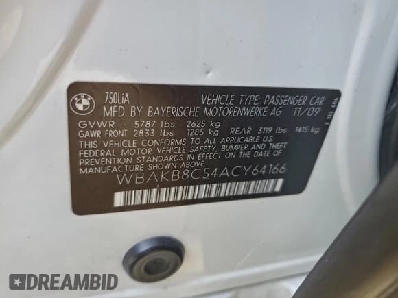 ✅ 2010 BMW 7 Series 750Li • VIN: WBAKB8C54ACY64166 • Лот: 95347605. Опубликован ранее на Copart с пробегом 163 763 миль. Бесплатный доступ к архиву аукционных продаж из США и подробный отчёт об истории автомобиля на DreamBid. Изображение 12.