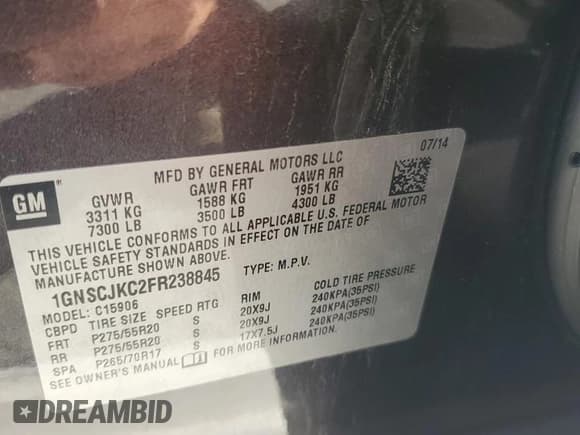 ✅ 2015 Chevrolet Suburban LT • VIN: 1GNSCJKC2FR238845 • Lot: 82429885. Listed on Copart with 65,404 mi. Free auction sales archive from the USA and detailed vehicle history report at DreamBid. Image 13.