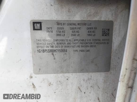 2017 Chevrolet Cruze Premier с VIN 1G1BF5SM8H7150664, выставлен на аукционе IAAI как лот 43618420 с пробегом 216 981 миль миль и . История ставок и продаж доступна на DreamBid. Изображение 9.