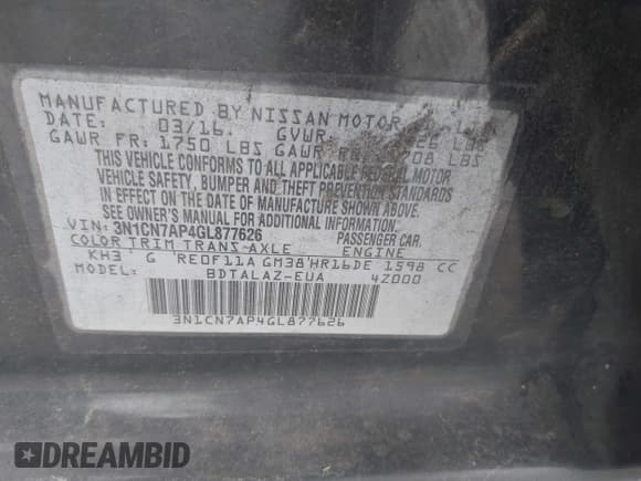 ✅ 2016 Nissan Versa S • VIN: 3N1CN7AP4GL877626 • Lot: 42495862. Listed on IAAI with 192,573 mi. Free auction sales archive from the USA and detailed vehicle history report at DreamBid. Image 9.