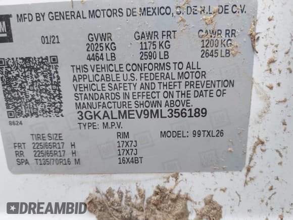 ✅ 2021 GMC Terrain SLE • VIN: 3GKALMEV9ML356189 • Лот: 43590765. Опубликован ранее на IAAI с пробегом Не указан. Бесплатный доступ к архиву аукционных продаж из США и подробный отчёт об истории автомобиля на DreamBid. Изображение 9.