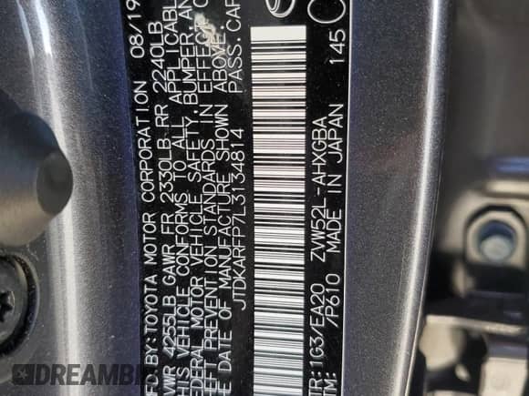 2020 Toyota Prius LE с VIN JTDKARFP7L3134814, выставлен на аукционе Copart как лот 84899765 с пробегом 16 798 миль миль и Списание • Salvage title. История ставок и продаж доступна на DreamBid. Изображение 12.