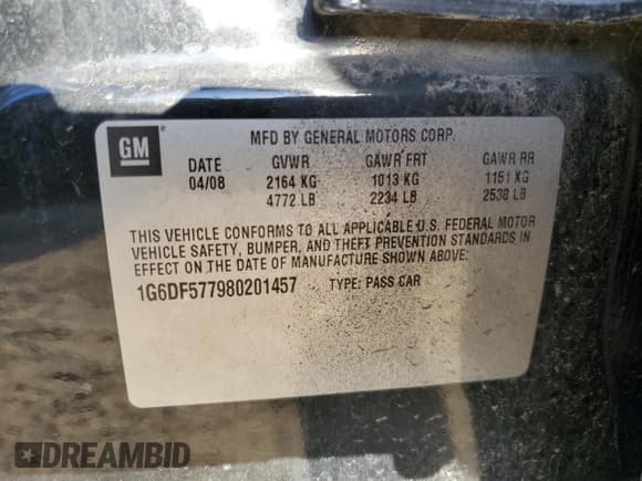 ✅ 2008 Cadillac CTS RWD • VIN: 1G6DF577980201457 • Лот: 48348885. Опубликован ранее на Copart с пробегом 194 816 миль. Бесплатный доступ к архиву аукционных продаж из США и подробный отчёт об истории автомобиля на DreamBid. Изображение 12.