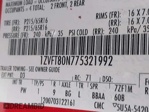 ✅ 2007 Ford Mustang Deluxe • VIN: 1ZVFT80N775321992 • Лот: 42834692. Опубликован ранее на IAAI с пробегом Не указан. Бесплатный доступ к архиву аукционных продаж из США и подробный отчёт об истории автомобиля на DreamBid. Изображение 9.