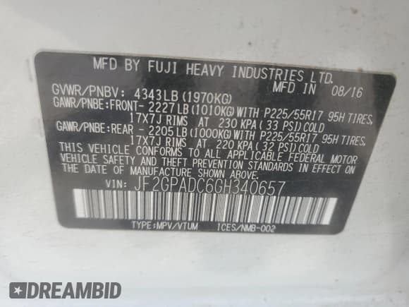 ✅ 2016 Subaru Crosstrek Premium • VIN: JF2GPADC6GH340657 • Lot: 59977995. Listed on Copart with 99,539 mi. Free auction sales archive from the USA and detailed vehicle history report at DreamBid. Image 12.