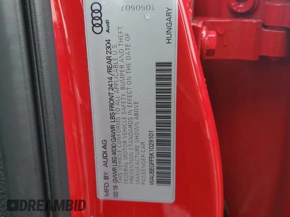 ✅ 2019 Audi A3 Premium • VIN: WAUBEGFF5K1029101 • Lot: 73255204. Listed on Copart with 39,476 mi. Free auction sales archive from the USA and detailed vehicle history report at DreamBid. Image 13.