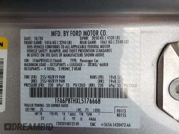 ✅ 2020 Ford Mustang EcoBoost Premium • VIN: 1FA6P8THXL5176668 • Lot: 92401365. Wystawiony na Copart z przebiegiem 108 714 mil. Bezpłatny archiwum sprzedaży aukcyjnych z USA i szczegółowy raport historii pojazdu na DreamBid. Zdjęcie 12.