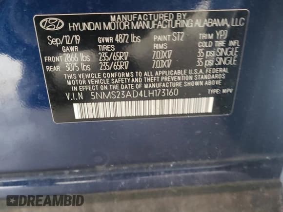 ✅ 2020 Hyundai Santa Fe SE • VIN: 5NMS23AD4LH173160 • Lot: 80194983. Wystawiony na Copart z przebiegiem 43 818 mil. Bezpłatny archiwum sprzedaży aukcyjnych z USA i szczegółowy raport historii pojazdu na DreamBid. Zdjęcie 15.