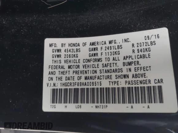 ✅ 2017 Honda Accord EX-L • VIN: 1HGCR3F89HA009515 • Лот: 43672398. Опубликован ранее на IAAI с пробегом 126 385 миль. Бесплатный доступ к архиву аукционных продаж из США и подробный отчёт об истории автомобиля на DreamBid. Изображение 9.