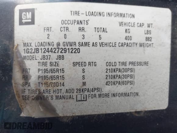 ✅ 2002 Pontiac Sunfire SE • VIN: 1G2JB124427291220 • Lot: 42833158. Listed on IAAI with 194,706 mi. Free auction sales archive from the USA and detailed vehicle history report at DreamBid. Image 9.