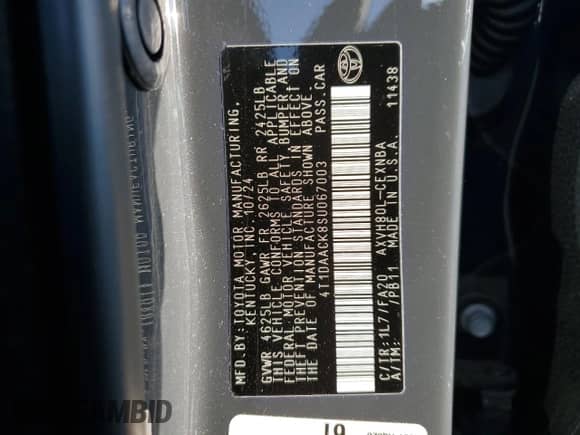 2025 Toyota Camry LE with VIN 4T1DAACK8SU067003, listed as a Copart auction lot 84061975 with 9,394 mi miles and Salvage title. Bid and sale history available at DreamBid. Image 12.