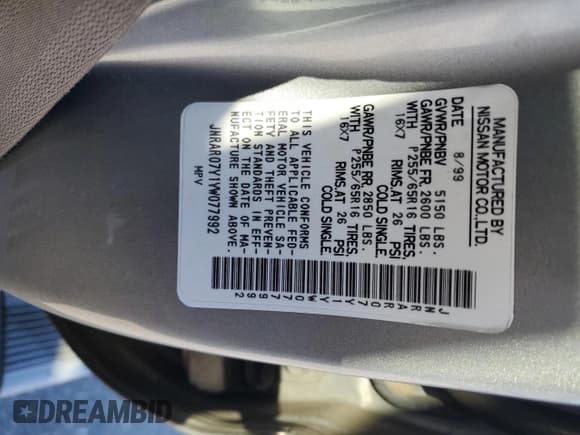 ✅ 2000 Infiniti QX4 • VIN: JNRAR07Y1YW077992 • Лот: 45572015. Опубликован ранее на Copart с пробегом 202 385 миль. Бесплатный доступ к архиву аукционных продаж из США и подробный отчёт об истории автомобиля на DreamBid. Изображение 13.