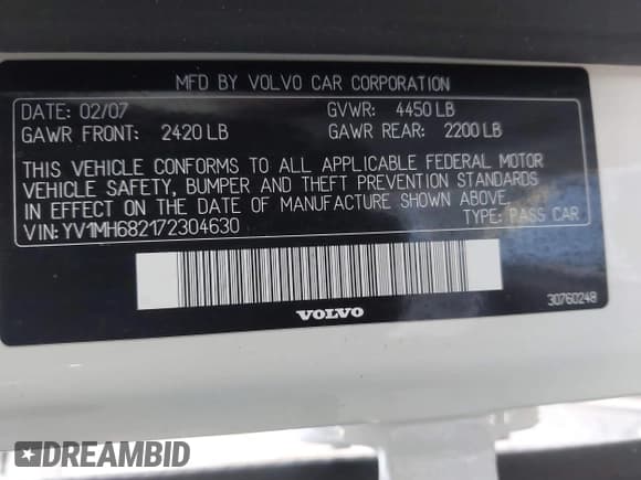 ✅ 2007 Volvo S40 2.5L Turbo • VIN: YV1MH682172304630 • Lot: 41341542. Listed on IAAI with 133,594 mi. Free auction sales archive from the USA and detailed vehicle history report at DreamBid. Image 9.