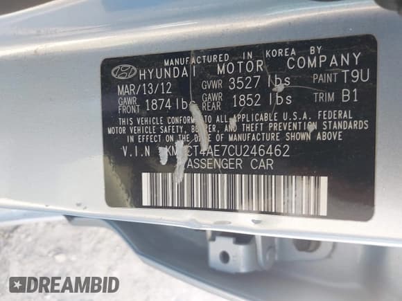 ✅ 2012 Hyundai Accent GLS • VIN: KMHCT4AE7CU246462 • Лот: 41981651. Опубликован ранее на IAAI с пробегом Не указан. Бесплатный доступ к архиву аукционных продаж из США и подробный отчёт об истории автомобиля на DreamBid. Изображение 9.