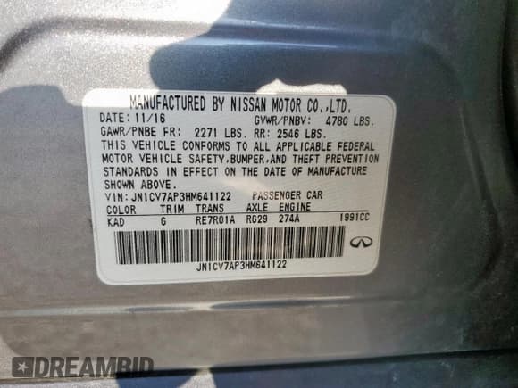 ✅ 2017 Infiniti Q50 2.0t • VIN: JN1CV7AP3HM641122 • Lot: 84711715. Wystawiony na Copart z przebiegiem 148 022 mil. Bezpłatny archiwum sprzedaży aukcyjnych z USA i szczegółowy raport historii pojazdu na DreamBid. Zdjęcie 12.