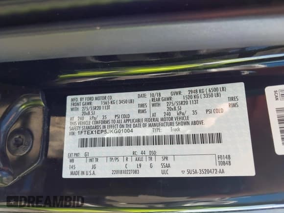 ✅ 2018 Ford F-150 XL • VIN: 1FTEX1EP5JKG01004 • Lot: 42583232. Listed on IAAI with 123,258 mi. Free auction sales archive from the USA and detailed vehicle history report at DreamBid. Image 9.