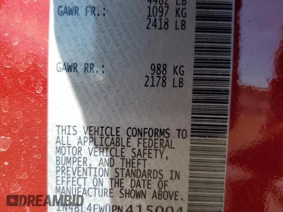 ✅ 2023 Nissan Altima SL • VIN: 1N4BL4EW0PN415004 • Lot: 84771565. Wystawiony na Copart z przebiegiem Nie podano. Bezpłatny archiwum sprzedaży aukcyjnych z USA i szczegółowy raport historii pojazdu na DreamBid. Zdjęcie 13.